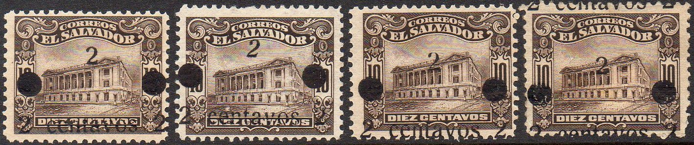 sellos timbres-poste Briefmarken stamps El Salvador 1919 Centavo surcharges on Tram Trolley Tranvia National Theatre teatro nacional 